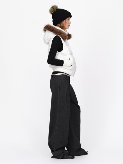 RUN TO THE FUTURE Detachable Sleeves Hooded 90 White Duck Down Quilted Women&
