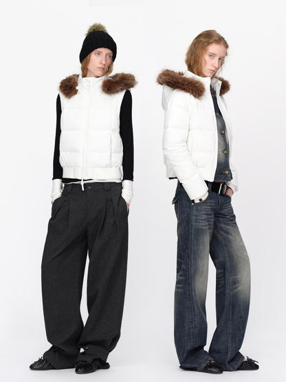 RUN TO THE FUTURE Detachable Sleeves Hooded 90 White Duck Down Quilted Women&