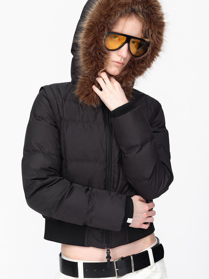 RUN TO THE FUTURE Detachable Sleeves Hooded 90 White Duck Down Quilted Women&