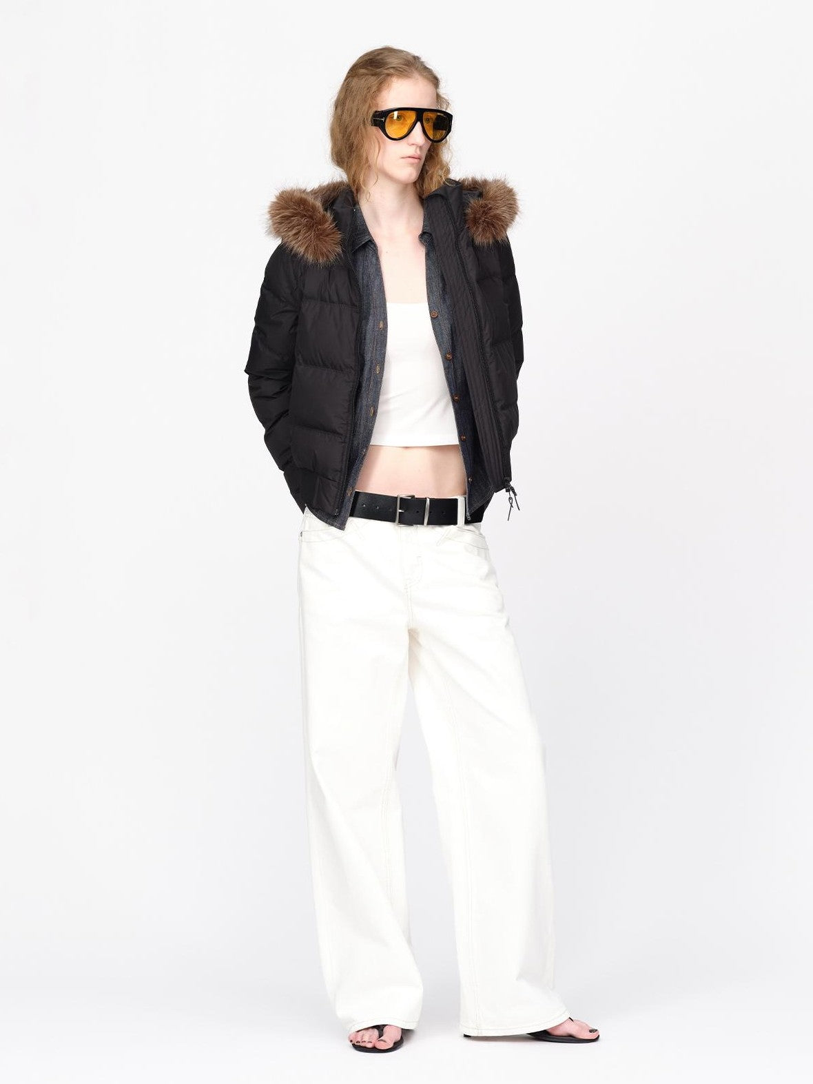 RUN TO THE FUTURE Detachable Sleeves Hooded 90 White Duck Down Quilted Women&