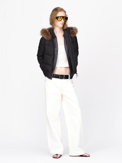 RUN TO THE FUTURE Detachable Sleeves Hooded 90 White Duck Down Quilted Women&