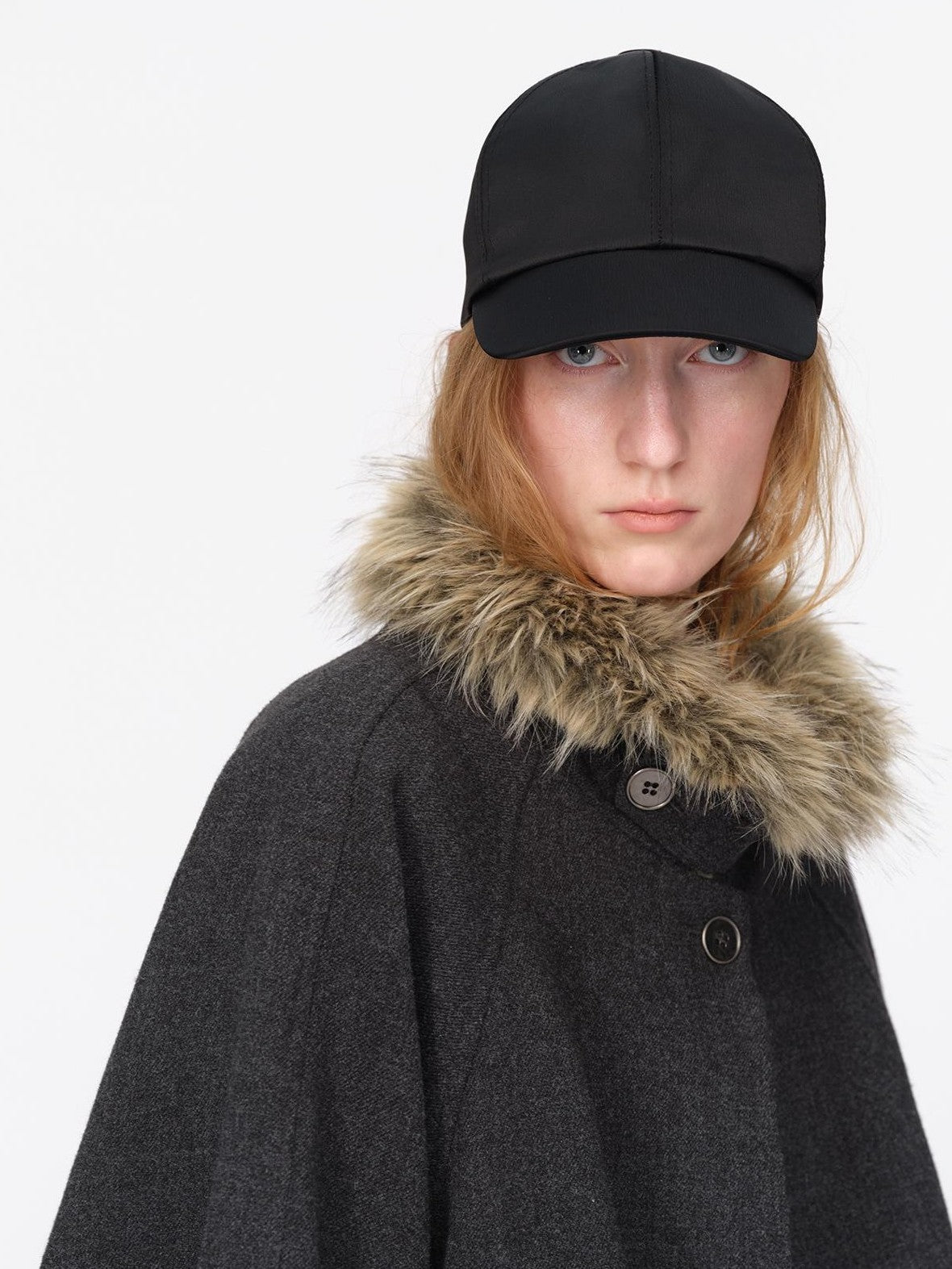 RUN TO THE FUTURE Faux Fur Collar Flared Sleeve Belted Wool Blend Women&