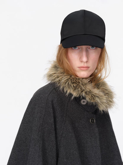 RUN TO THE FUTURE Faux Fur Collar Flared Sleeve Belted Wool Blend Women&