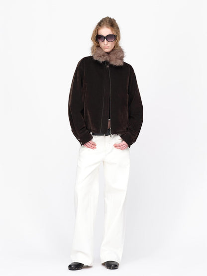 RUN TO THE FUTURE Faux Fur Collar Textured Loose Fit Women&