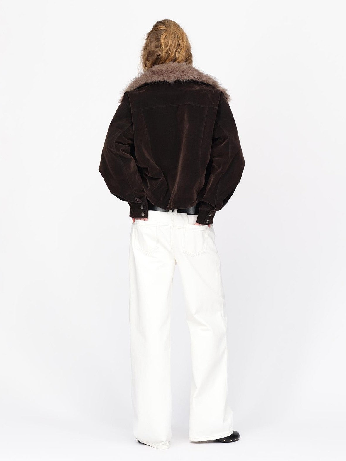 RUN TO THE FUTURE Faux Fur Collar Textured Loose Fit Women&