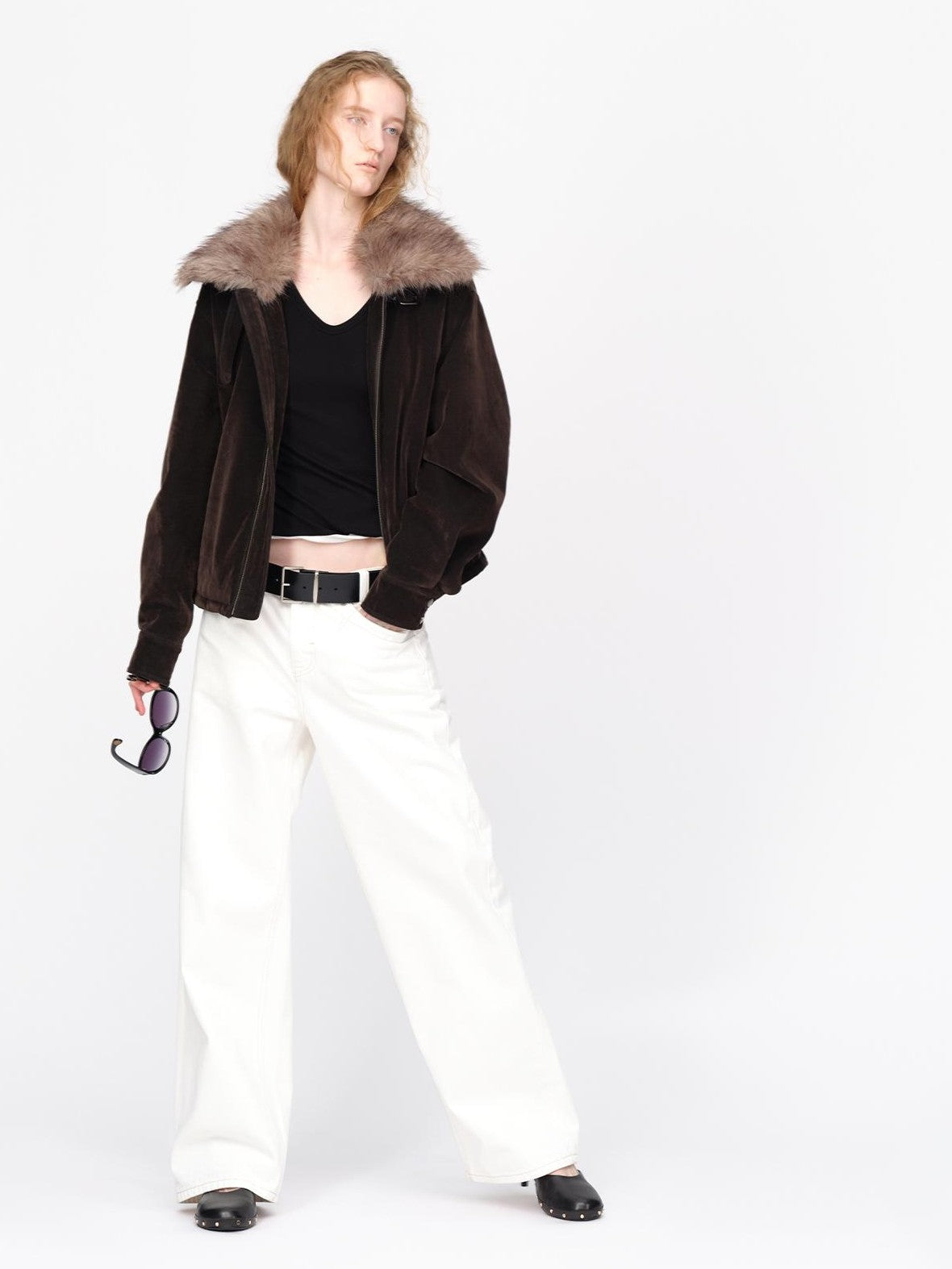 RUN TO THE FUTURE Faux Fur Collar Textured Loose Fit Women&