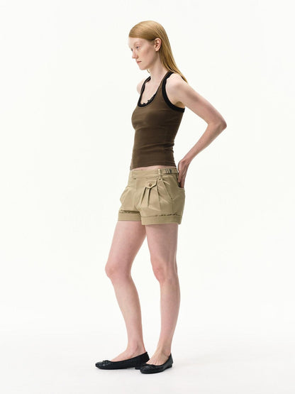 RUN TO THE FUTURE Faux Two Piece Contrast Lace U Neck Racerback Women&