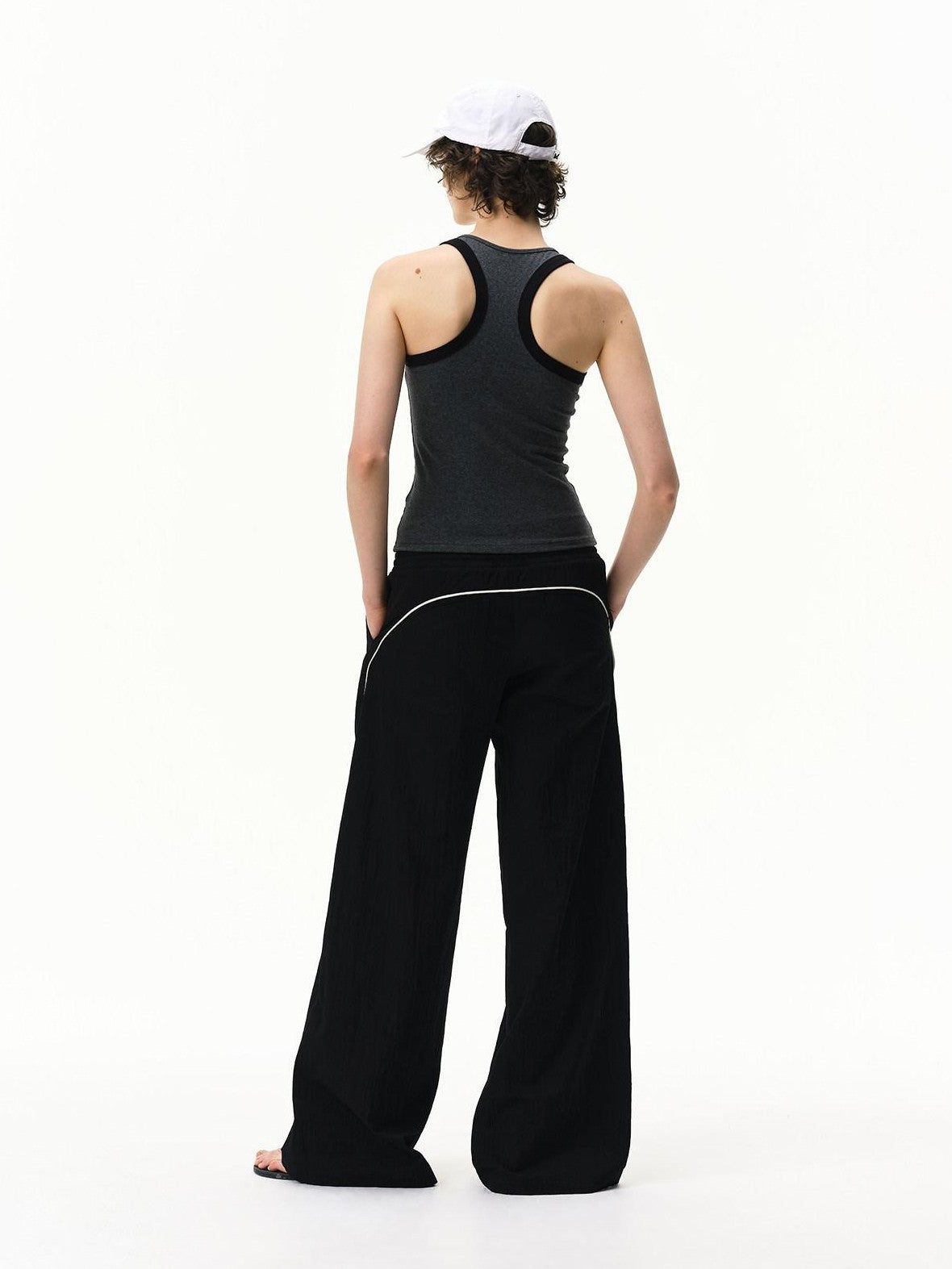 RUN TO THE FUTURE Faux Two Piece Contrast Lace U Neck Racerback Women&