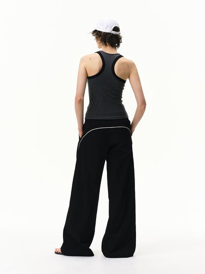 RUN TO THE FUTURE Faux Two Piece Contrast Lace U Neck Racerback Women&