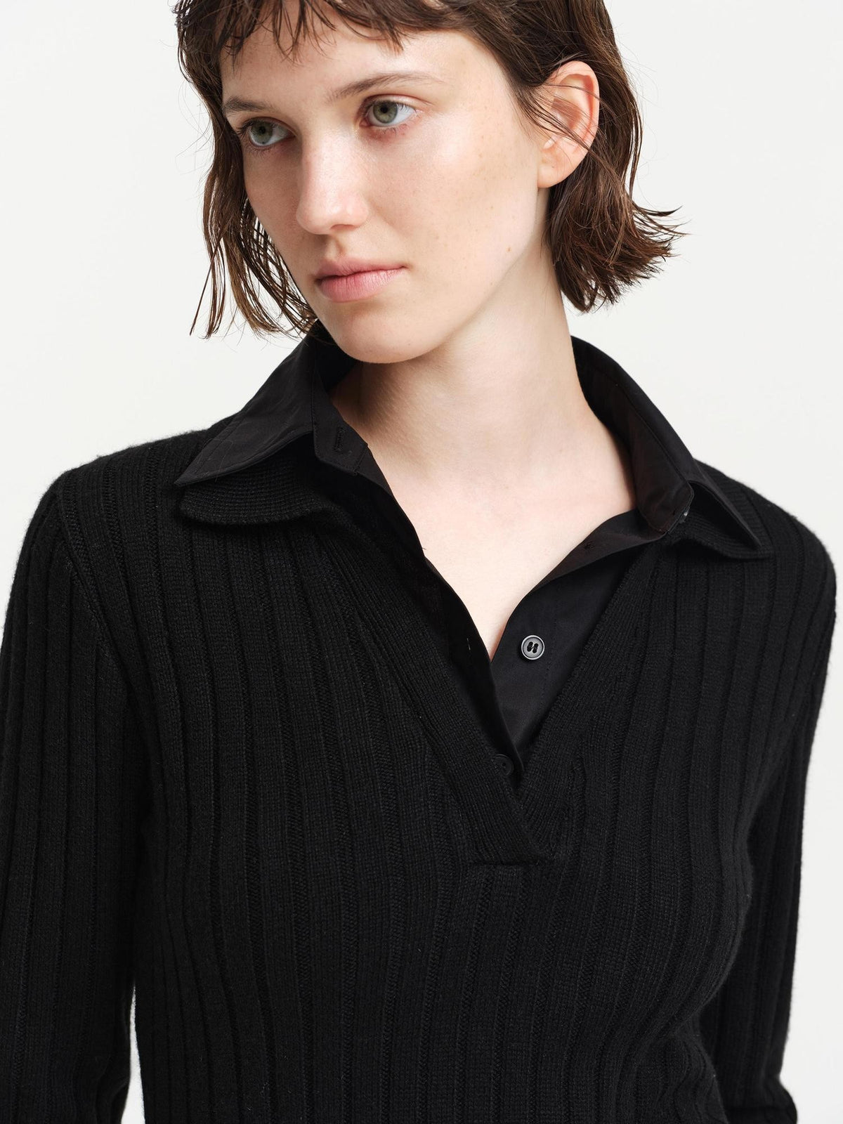 RUN TO THE FUTURE Faux Two Piece Silk Cashmere Blend Shirt Collar Women&