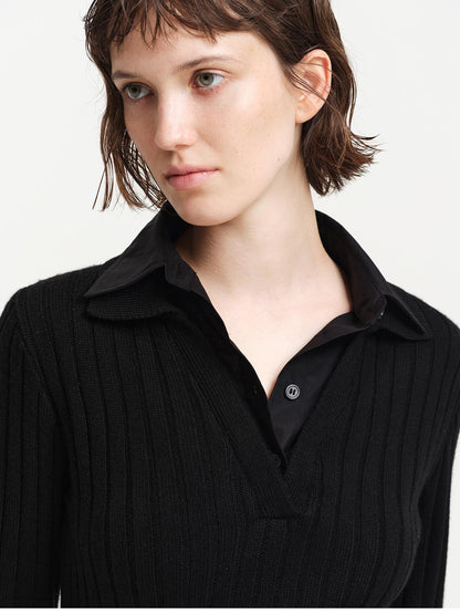 RUN TO THE FUTURE Faux Two Piece Silk Cashmere Blend Shirt Collar Women&