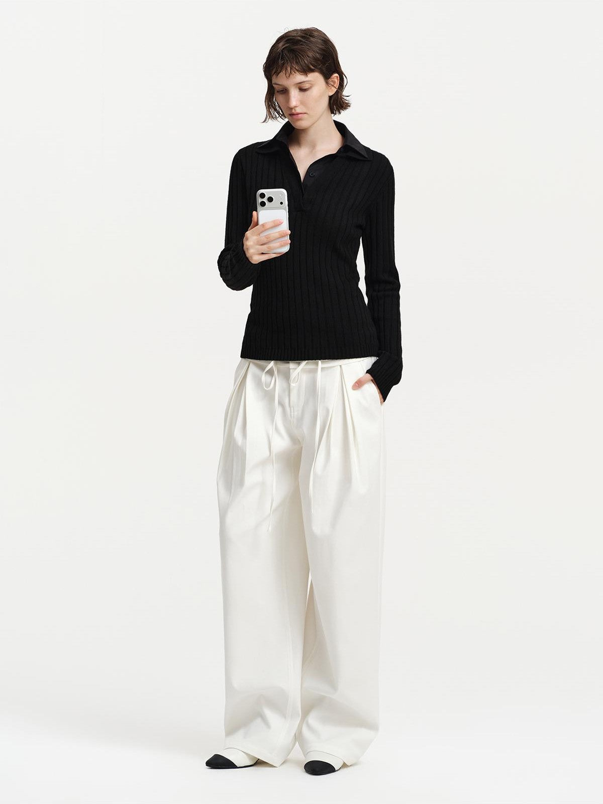 RUN TO THE FUTURE Faux Two Piece Silk Cashmere Blend Shirt Collar Women&