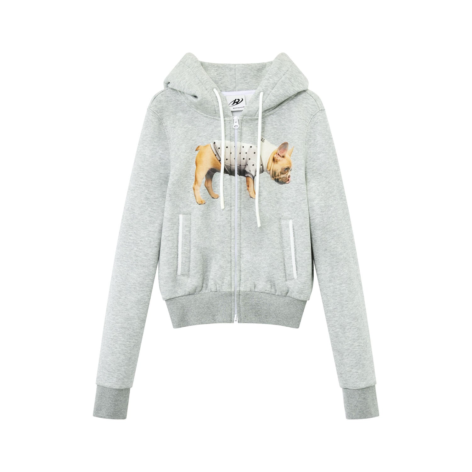 RUN TO THE FUTURE Fleece Lined Zip Up Straight Fit Hooded Women Anime Print Heather Grey Hoodies