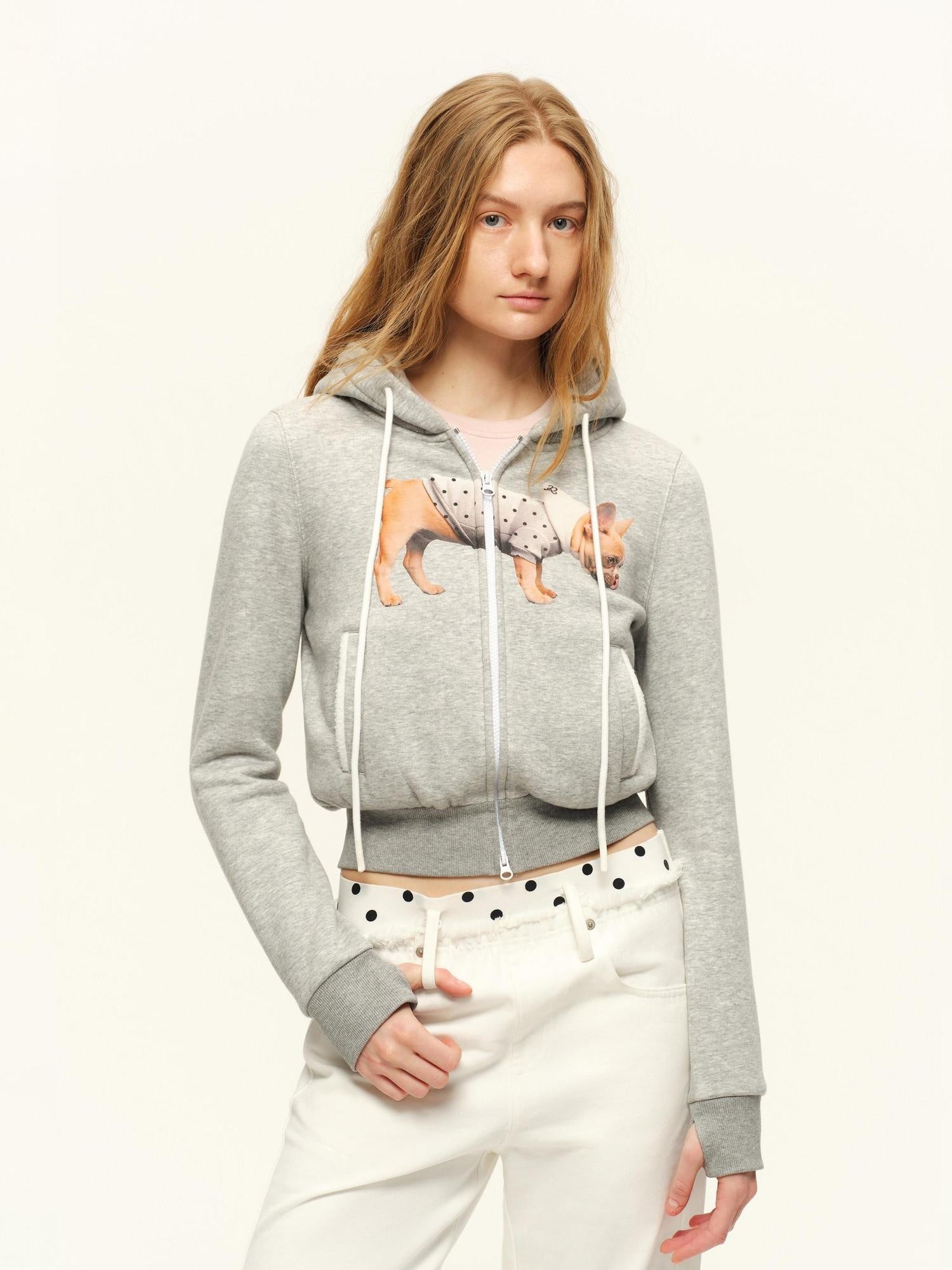 RUN TO THE FUTURE Fleece Lined Zip Up Straight Fit Hooded Women Anime Print Heather Grey Hoodies