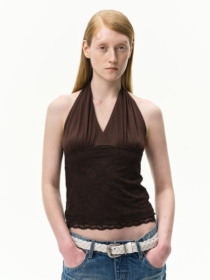RUN TO THE FUTURE Floral Lace Spliced Crossover V-neck Women&