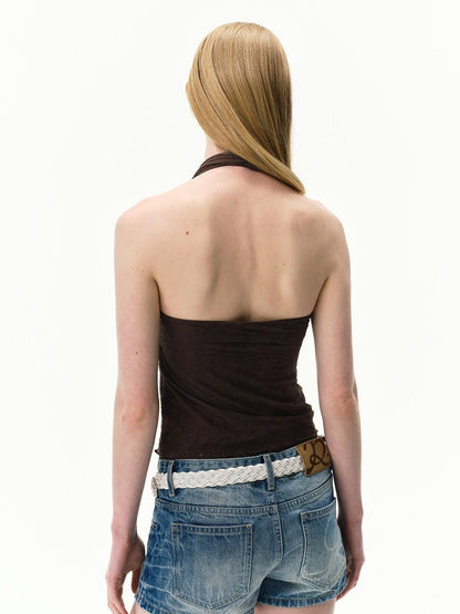 RUN TO THE FUTURE Floral Lace Spliced Crossover V-neck Women&