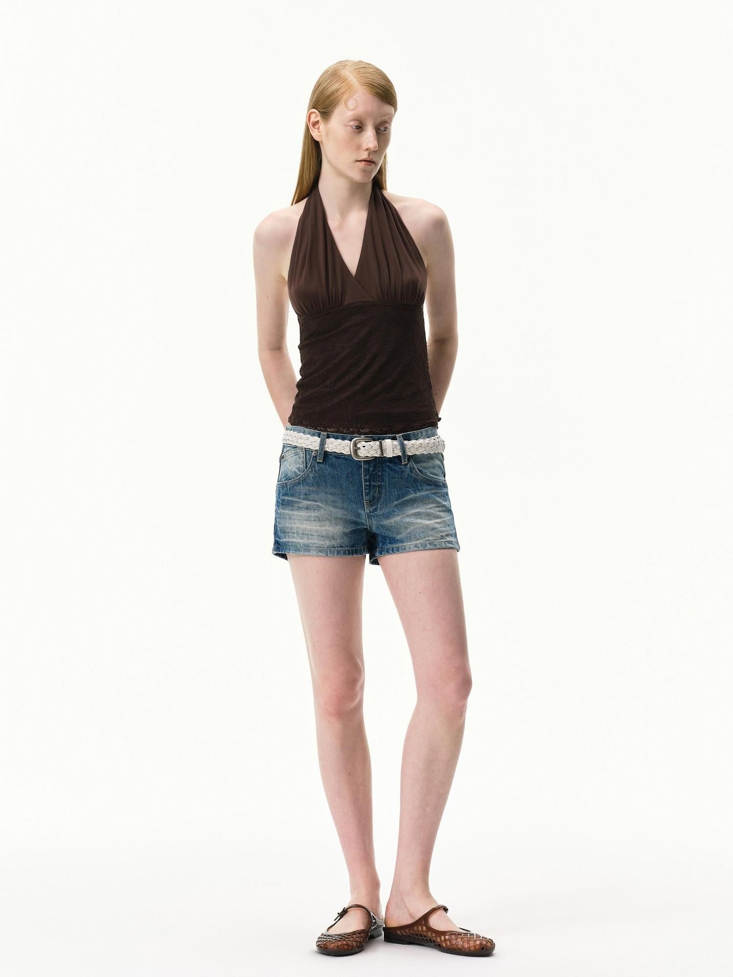 RUN TO THE FUTURE Floral Lace Spliced Crossover V-neck Women&
