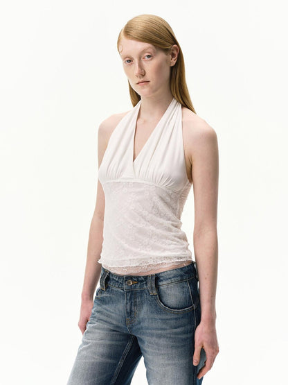 RUN TO THE FUTURE Floral Lace Spliced Crossover V-neck Women&