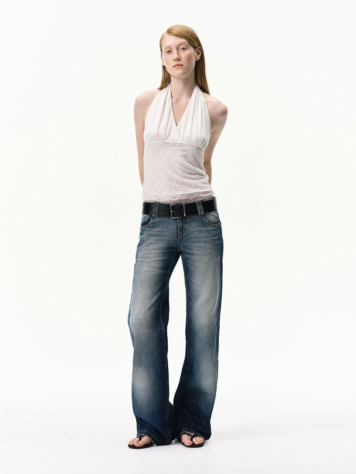 RUN TO THE FUTURE Floral Lace Spliced Crossover V-neck Women&