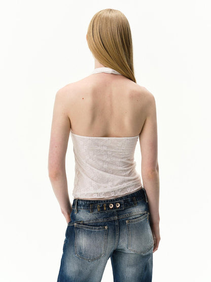 RUN TO THE FUTURE Floral Lace Spliced Crossover V-neck Women&