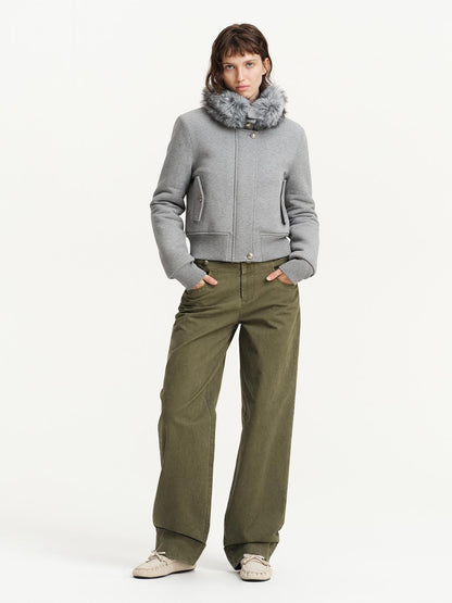 RUN TO THE FUTURE Fox Fur Trim Zipper Hooded Thickened Women&