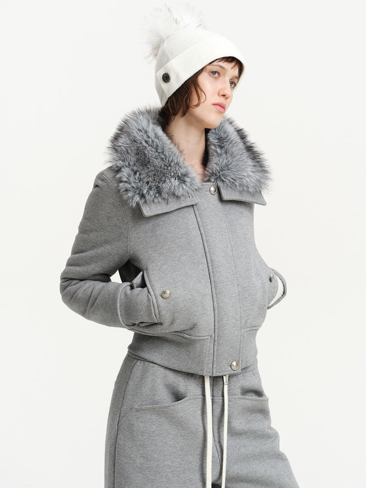 RUN TO THE FUTURE Fox Fur Trim Zipper Hooded Thickened Women&