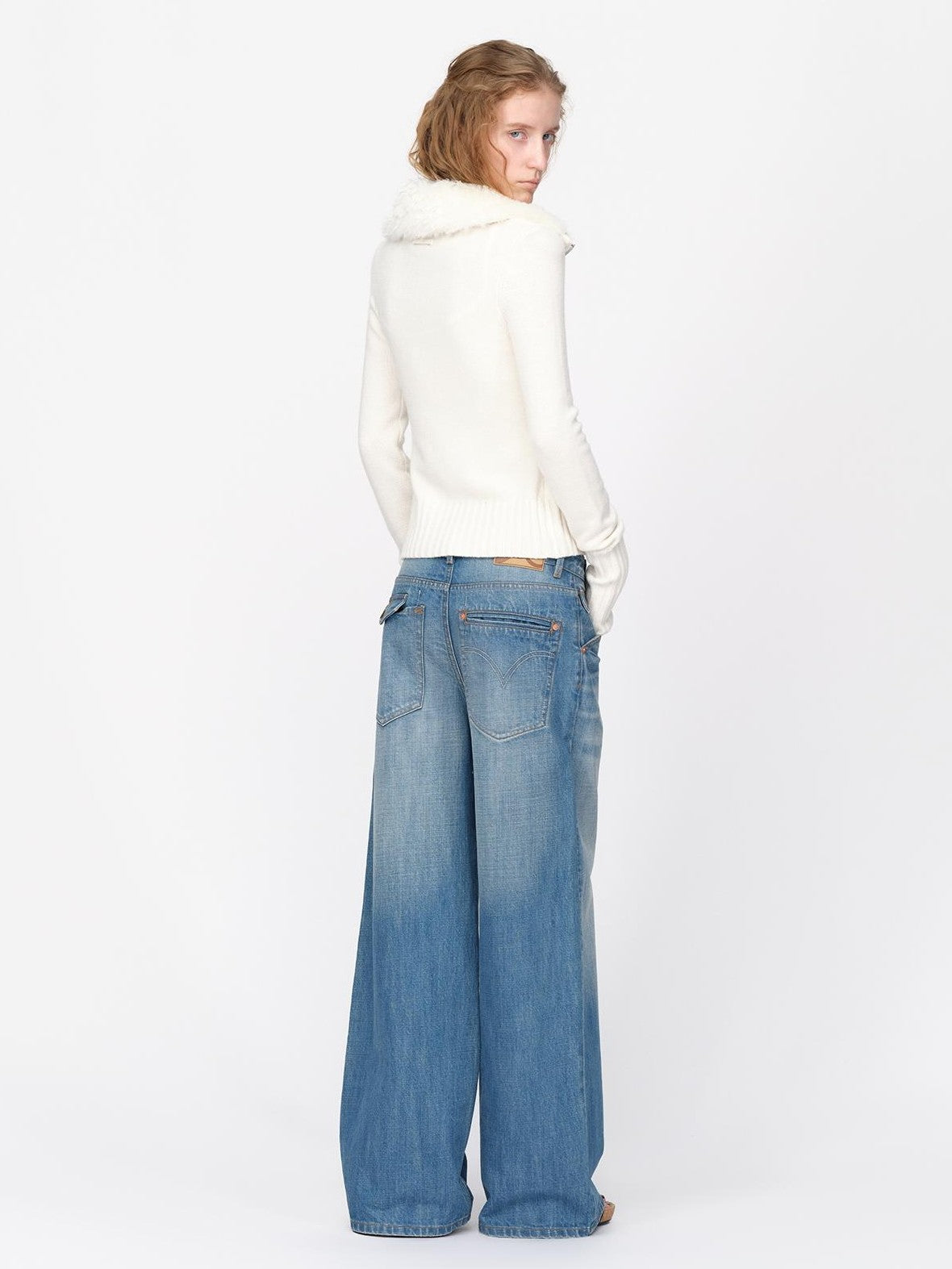 RUN TO THE FUTURE Fur Trim Cardigan Slim Fit Wool Blend Women&