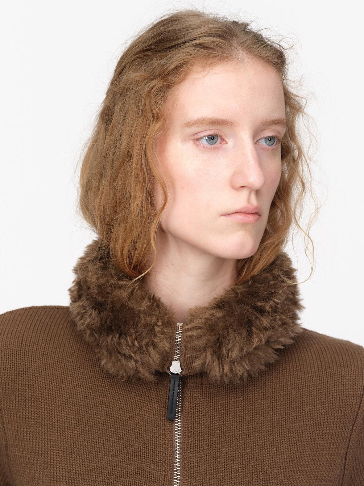 RUN TO THE FUTURE Fur Trim Cardigan Slim Fit Wool Blend Women&