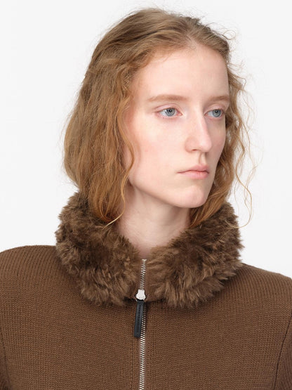 RUN TO THE FUTURE Fur Trim Cardigan Slim Fit Wool Blend Women&
