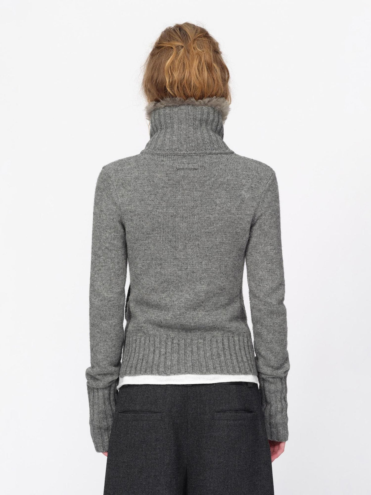 RUN TO THE FUTURE Fur Trim Cardigan Slim Fit Wool Blend Women&