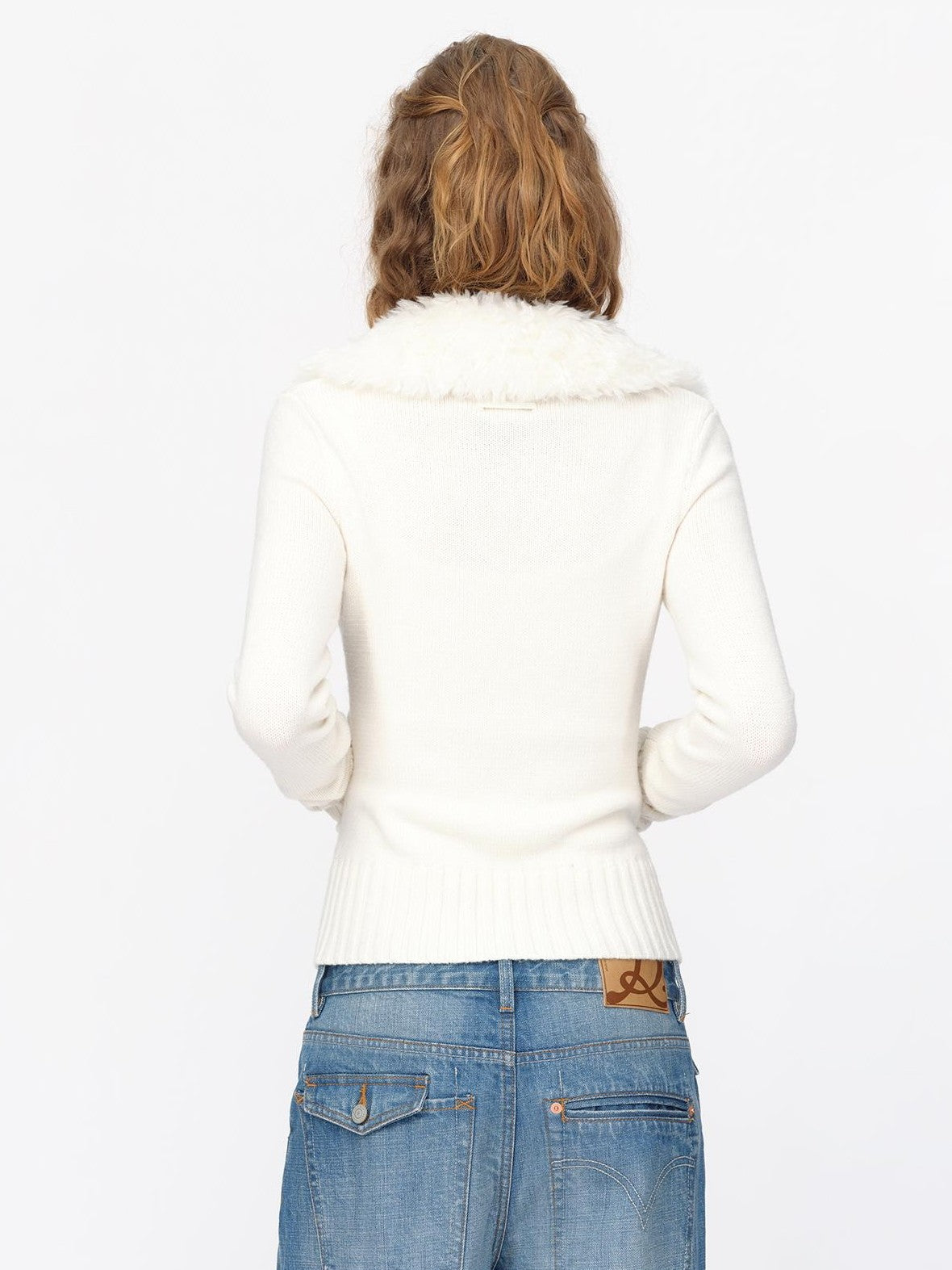 RUN TO THE FUTURE Fur Trim Cardigan Slim Fit Wool Blend Women&