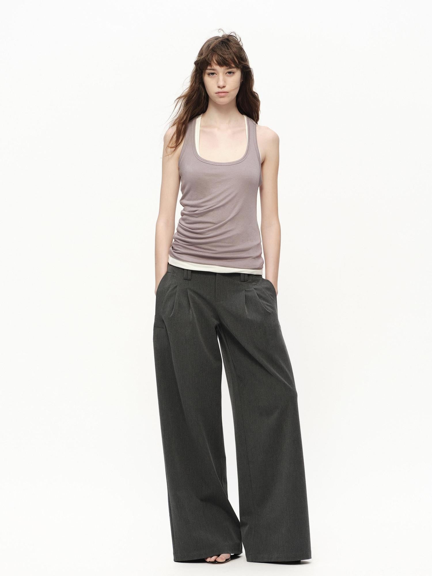 RUN TO THE FUTURE Gray No Waistband Mid Low Rise Tailored Drape Women&