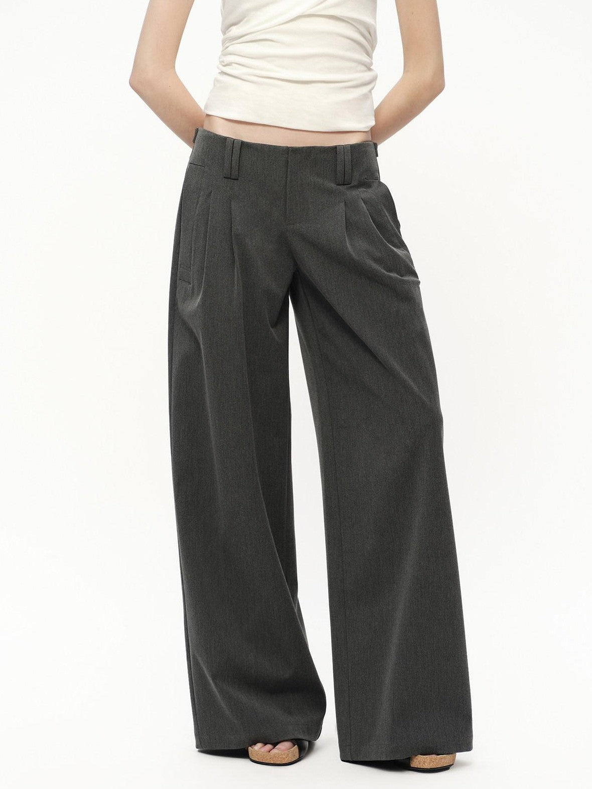 RUN TO THE FUTURE Gray No Waistband Mid Low Rise Tailored Drape Women&