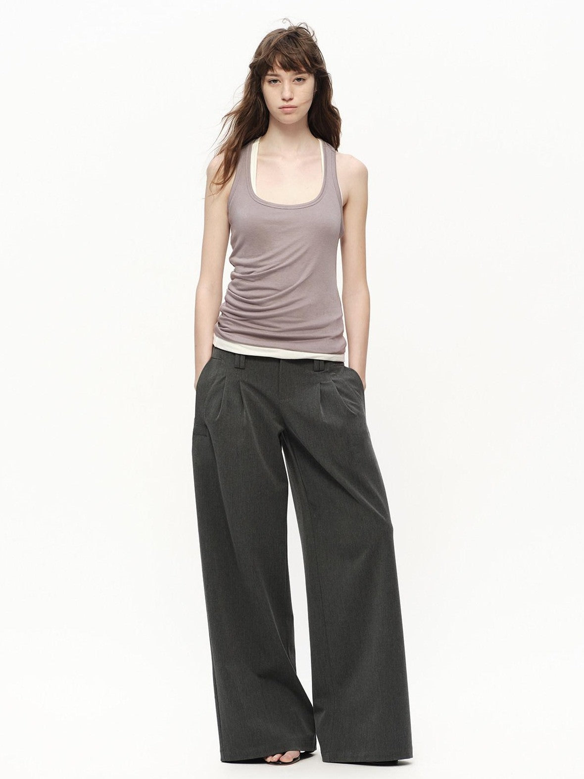 RUN TO THE FUTURE Gray No Waistband Mid Low Rise Tailored Drape Women&