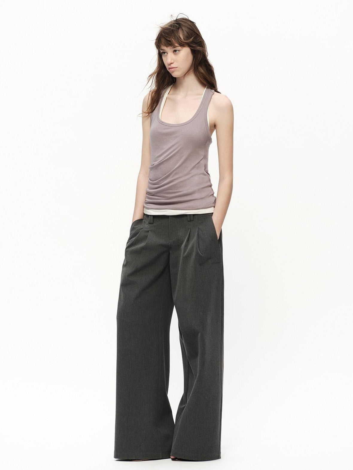 RUN TO THE FUTURE Gray No Waistband Mid Low Rise Tailored Drape Women&