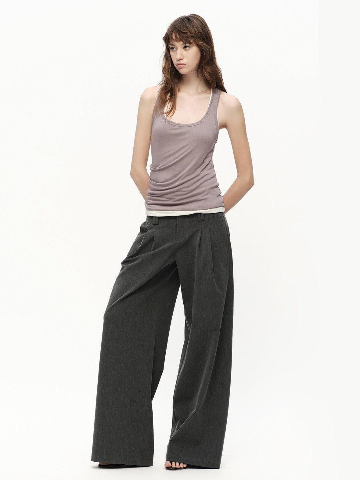 RUN TO THE FUTURE Gray No Waistband Mid Low Rise Tailored Drape Women&