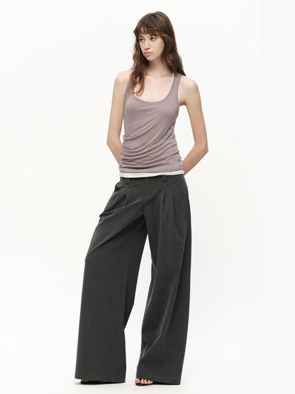 RUN TO THE FUTURE Gray No Waistband Mid Low Rise Tailored Drape Women&