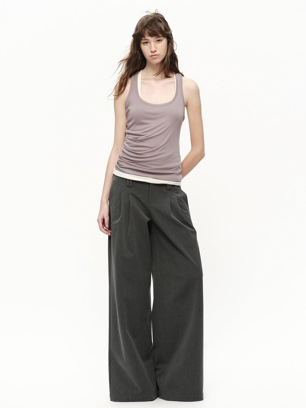 RUN TO THE FUTURE Gray No Waistband Mid Low Rise Tailored Drape Women&