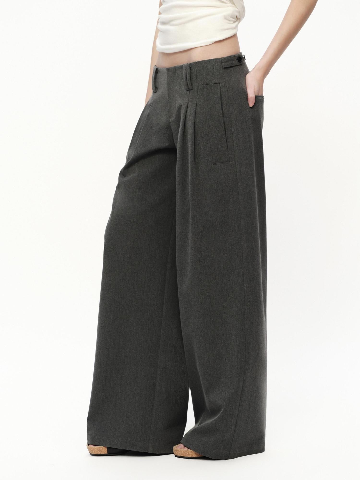 RUN TO THE FUTURE Gray No Waistband Mid Low Rise Tailored Drape Women&