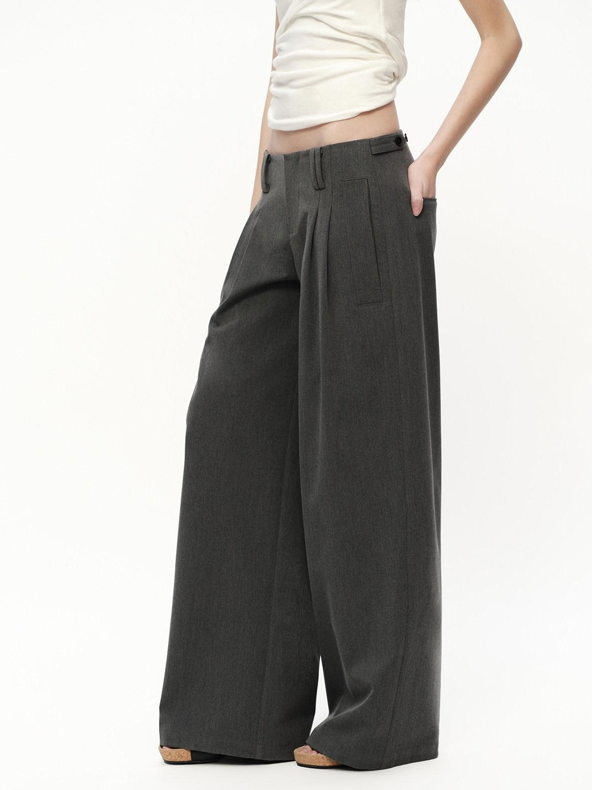 RUN TO THE FUTURE Gray No Waistband Mid Low Rise Tailored Drape Women&