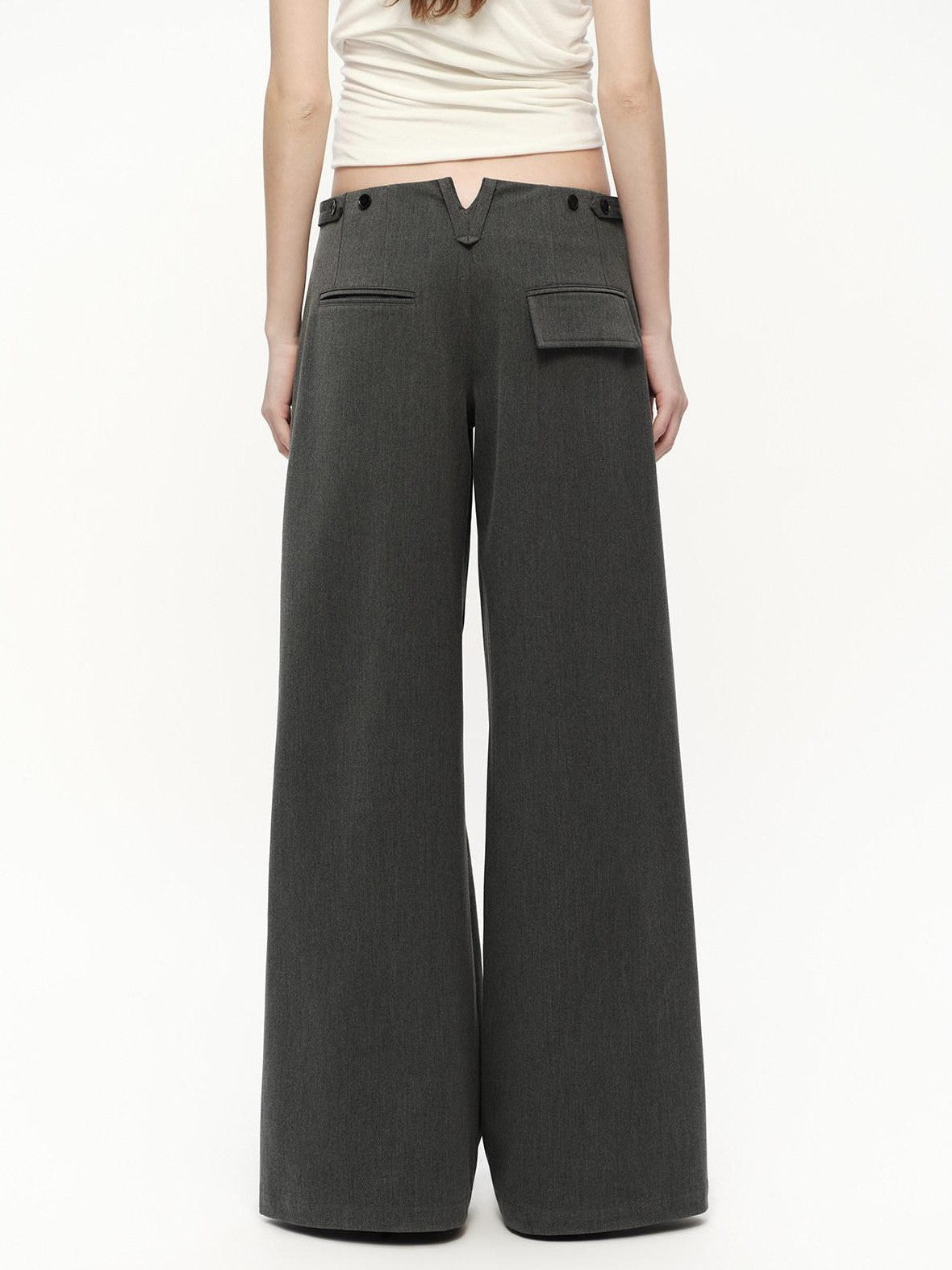 RUN TO THE FUTURE Gray No Waistband Mid Low Rise Tailored Drape Women&
