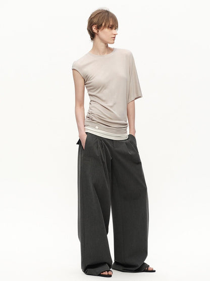 RUN TO THE FUTURE Gray No Waistband Mid Low Rise Tailored Drape Women&