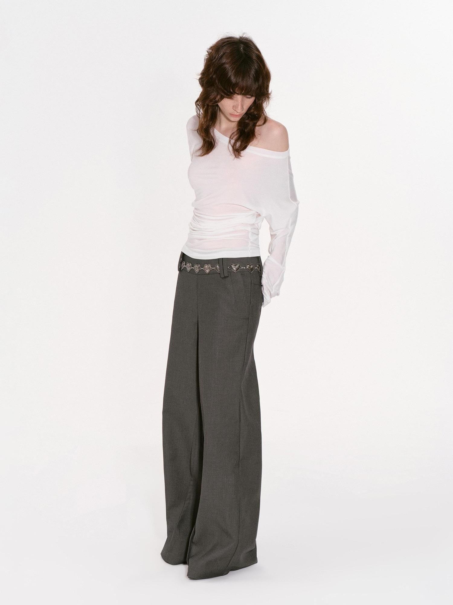 RUN TO THE FUTURE Gray Structured Drapey Low Waist Pockets Women&