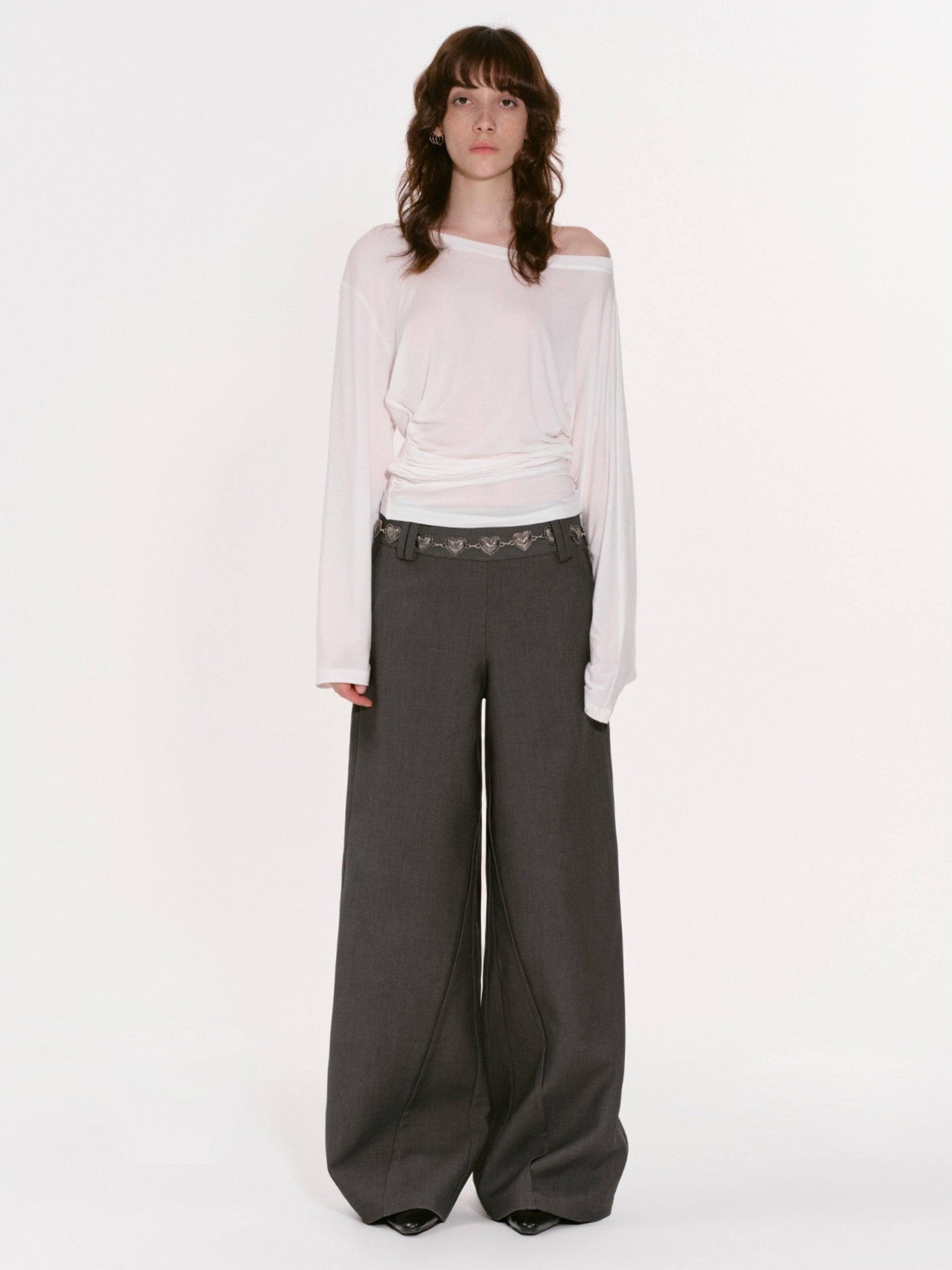 RUN TO THE FUTURE Gray Structured Drapey Low Waist Pockets Women&