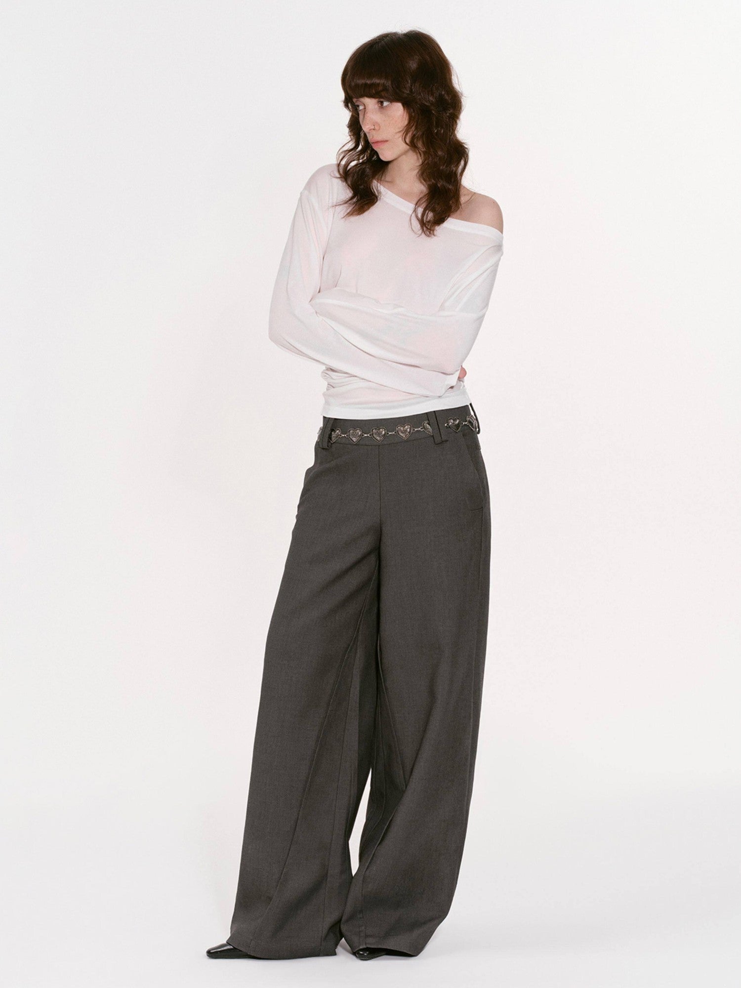 RUN TO THE FUTURE Gray Structured Drapey Low Waist Pockets Women&
