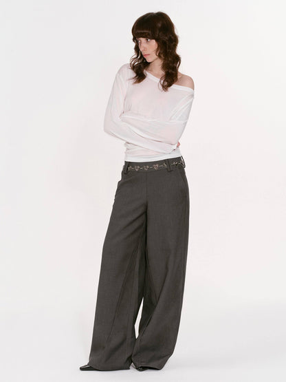 RUN TO THE FUTURE Gray Structured Drapey Low Waist Pockets Women&