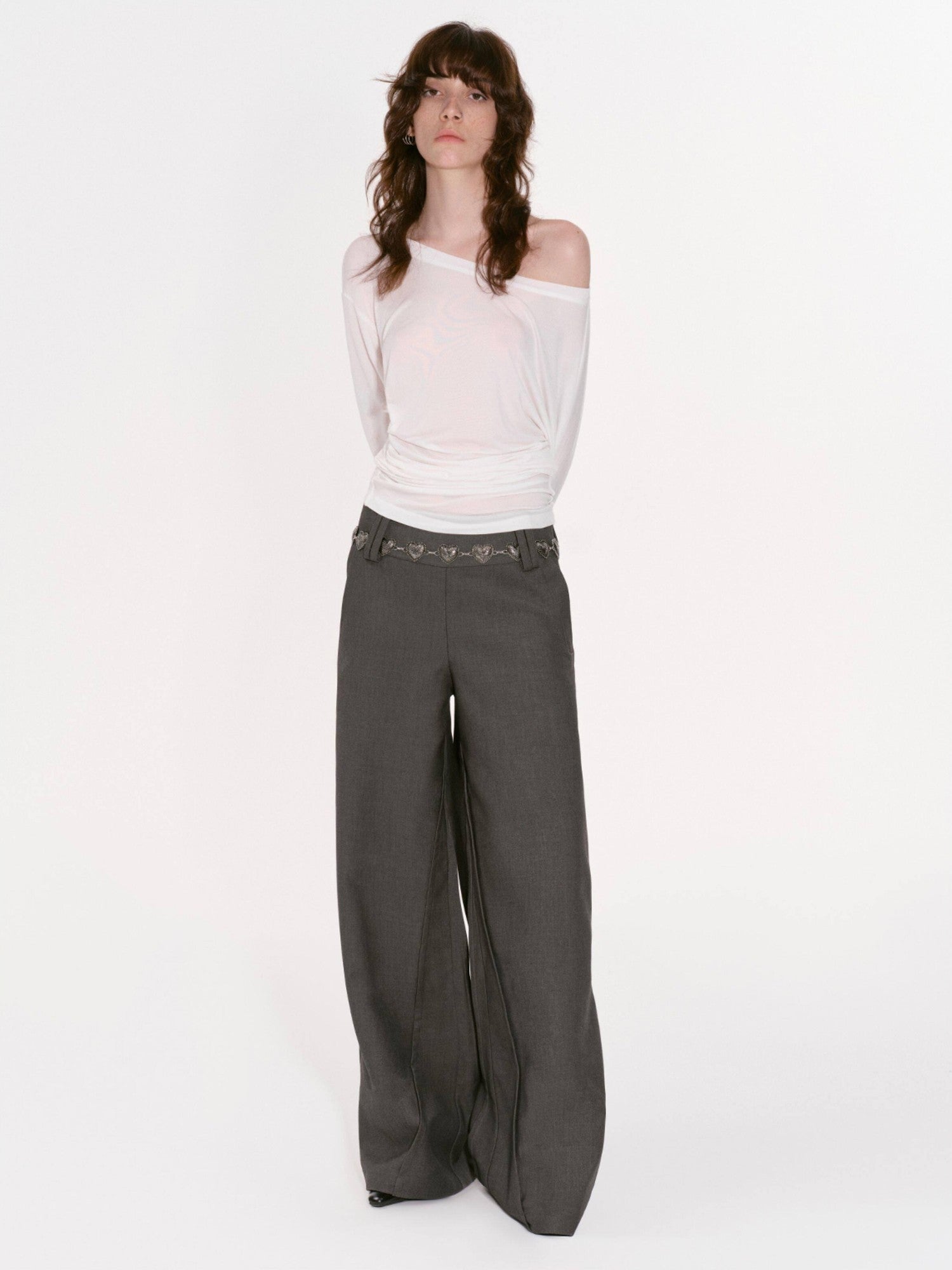 RUN TO THE FUTURE Gray Structured Drapey Low Waist Pockets Women&