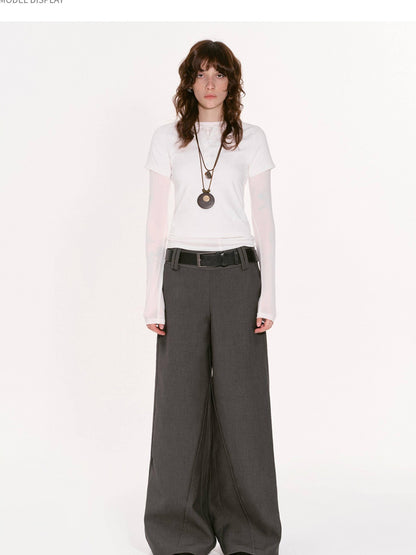 RUN TO THE FUTURE Gray Structured Drapey Low Waist Pockets Women&