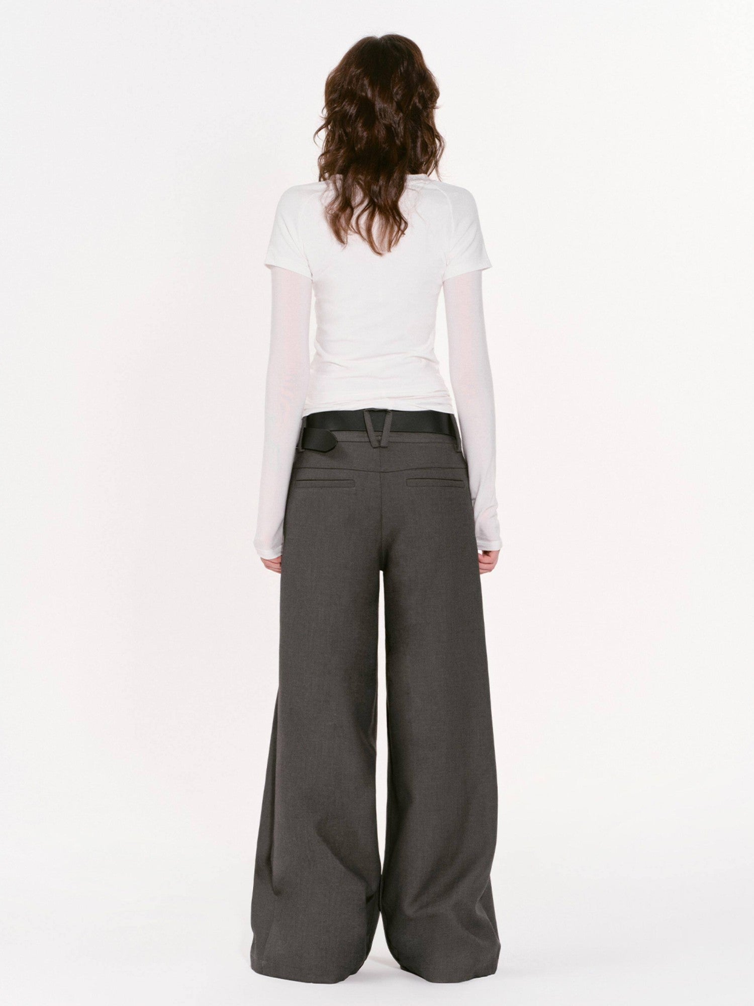 RUN TO THE FUTURE Gray Structured Drapey Low Waist Pockets Women&