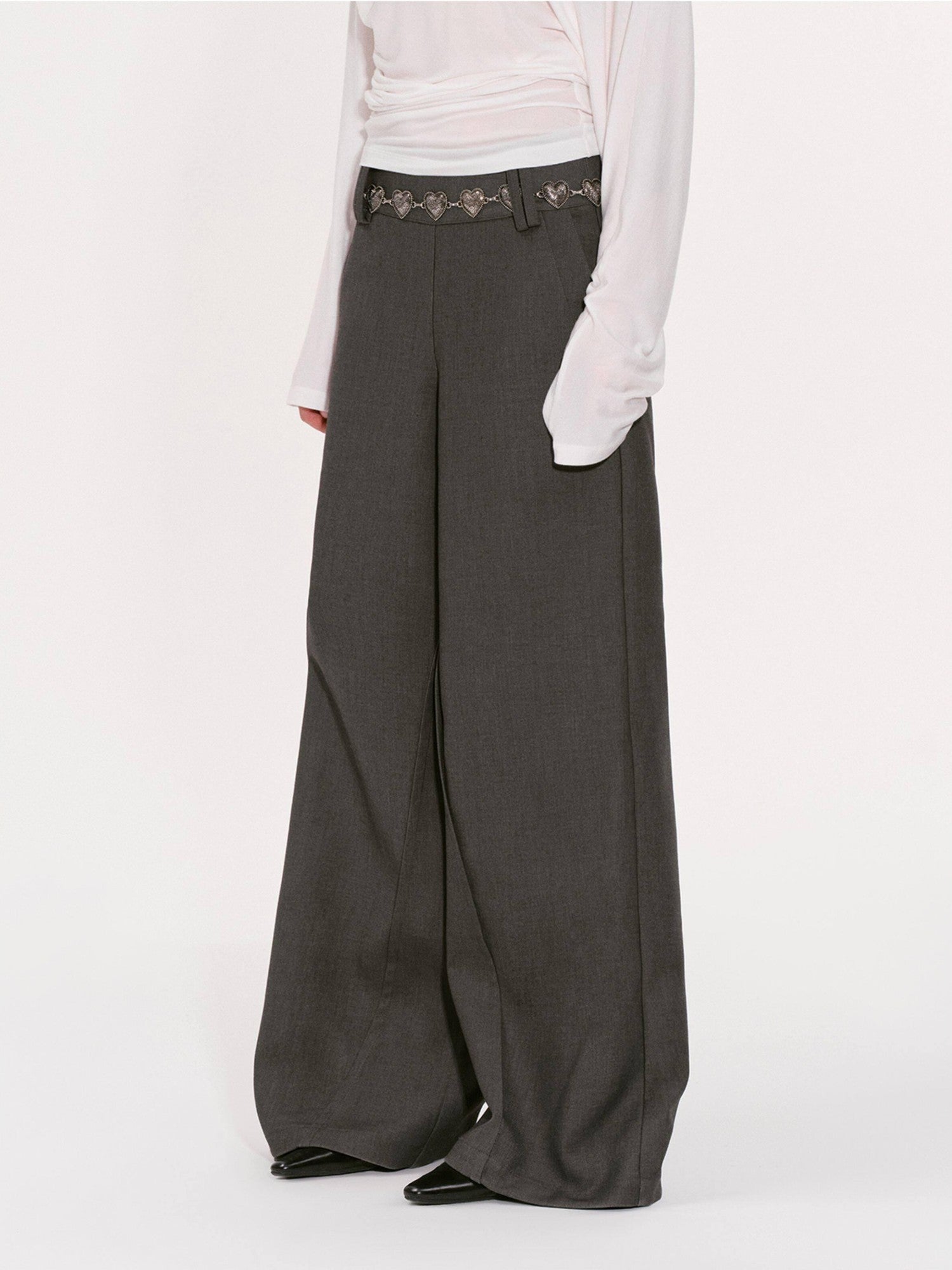 RUN TO THE FUTURE Gray Structured Drapey Low Waist Pockets Women&